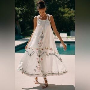 NWT Size L (P2P 25")  - By Anthropologie Embroidered Maxi Dress